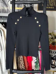 Express Novelty Button Turtleneck Sweater in Black Womens Small New NWT $108