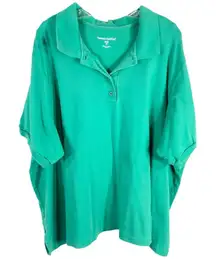 Woman Within Plus Size 3X 30W 32W Top Polo‎ Shirt Green Short Sleeve Collar 1588