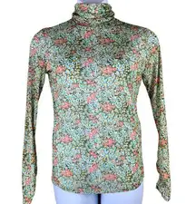 Vertigo Size Large Blouse Semi Sheer Floral Print Long Sleeved Turtleneck Top