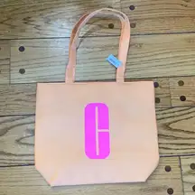 Macys Clinique Large Shopping Shoulder Travel Orange Tote Bag With Pink C Logo