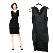 Joseph Ribkoff 193430  Black Sheath Ruched Dress Knee Length Size 8