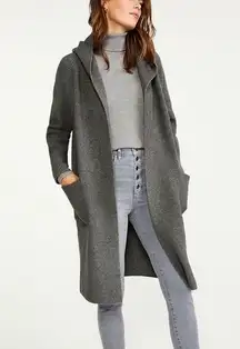 Ann Taylor ribbed grey hooded cardigan duster with pockets, size M preppy fall