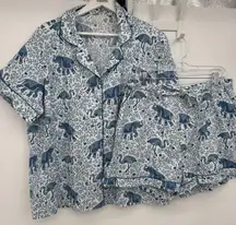 Printfresh Flamenco Blue Cotton Short Sleeve Pajama Set Short Size XL Boho Sleep