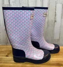 Vineyard Vines Women's Whalies Rain Boots Blue Pink Size 7‎ Waterproof Durable