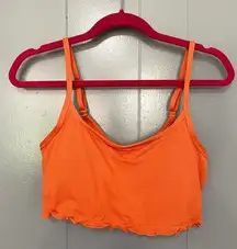NEW Aerie Orange Textured Longline Scoop Ruffle Swimsuit Bikini Top L