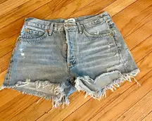 Agolde Light Blue Distressed Jean Shorts