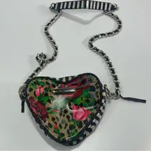 Y2K Betsey Johnson Cheetah Rose Print Heart Shaped Chain Shoulder Bag Biker Core