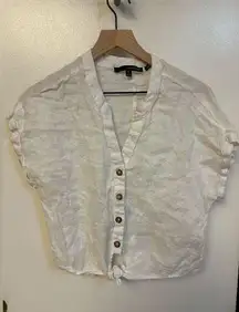 HARVE BERNARD WHITE SHIRT 100%‎ PURE LINEN Sz L FOUR BUTTOMS TIED FRONT