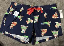 "Dogs" SLEEP SHORTS Womens Medium NEW Xmas Holiday Navy Blue Flannel Cotton NEW