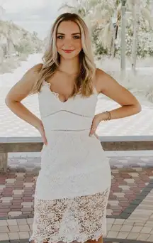 Blue rain white lace midi dress