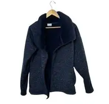 Columbia Open Drape Sweater Navy Blue Sherpa Lined Thick & Warm Size Small