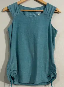 Merrell Opti-Wick UPF 50 Turquoise Ruched Side Active Tank Top Medium Outdoors