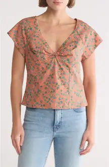 Madewell Amari Twist Detail Floral Blouse Sunset Haze Size 10