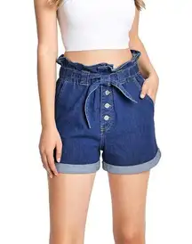 Women's High Waisted size M paperbag elastic with tie waist Denim jeans Shorts