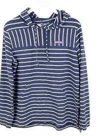 Vineyard Vines Relaxed Hoodie Shep Shirt Deep Bay Heather Blue Stripe Medium