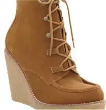 NWOB Gap Lace Up Moccasin Wedge Leather Suede Booties Maple Sugar Sz 8.5 (flaw)