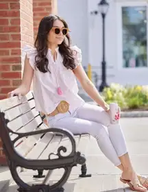 STS Sail To‎ Sable Womens Flutter Sleeve Ikat Tassel Top Pink White Size XS NWT