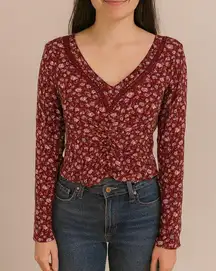 Aeropostale Size Medium Red Floral Bohemian Style Top
