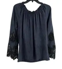 Alberto Makali Peasant Blouse Small Lace Detail Sleeve Black