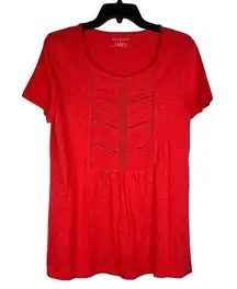 Talbots  Coral Ladder Embroidered Short Sleeve T-shirt Medium