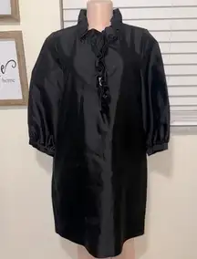 Kate Spade silk ruffle woman size Large Black Ruffle top button or not Dress