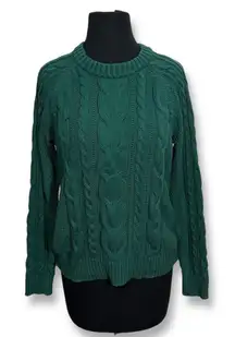 GAP‎ Forest Green Cable Knit Sweater Crew Neck Winter Pullover Womens Small