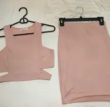 Crop top and skirt pink set cut out design
