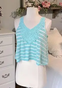 Crop Top Crochet Lace Knit Flowy Striped Aquamarine Womens Small