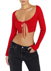 Mistress Rocks Cropped Ribbed Tenderness Cardigan Sweater Red Sz S