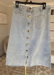 VTG Button Front Denim Skirt Light Wash Raw Hem Y2K Cottagecore Autumn Preppy M
