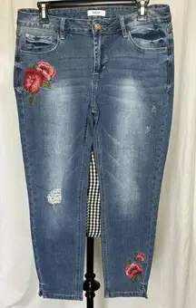 Kensie Jeans Womens 10 / 30 Blue Distressed Embroidered Skinny Ankle Mid Rise