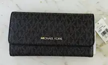 MICHAEL KORS Jet Set Travel Brown Logo Leather Tri-Fold Wallet