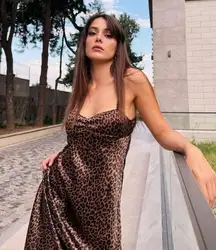 Zara maxi Satin Leopard animal print cheetah slip strappy casual summer dress 