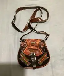 Handcrafted Puro Cuero Leather Crossbody Bag Womens Medium Peruvian Art Purse