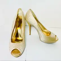 Jennifer Lopez Gold Rhinestone Peeptoe Stiletto Heels