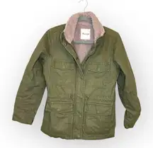 Madewell Olive Sherpa Lined Utility Jacket XXS – Army Green Cargo Chore Coat