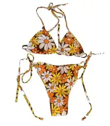 ROMWE Retro 70s Floral Triangle Tie Bikini - Size S