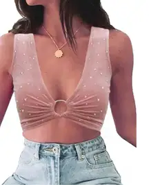 Fashion Velvet Crop Top Stars Light Pink With Silver Stars Women’s S NWT