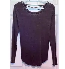 Chaser Woman's Lace Back Rib Long Sleeve Top Size M 25" Long x 16" Pit‎ to Pit