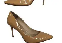 B. Brian Atwood Nude Beige Patent Leather Pointed Toe Stiletto Pumps 7.5