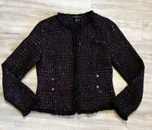 White House Black Market Size 6 Tweed Sequin Blazer Jacket Rich Plum Black Lined