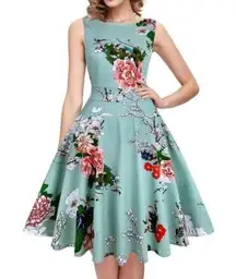 Retro Pinup Rockabilly Cherry Blossom Flowers Print Flare A-line Dress Coquette 50s