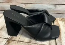 Open Edit Lilah Knot Slide Sandal Black Faux Leather Mule Block Heel Dressy 7.5M