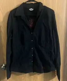 Harley-Davidson Women’s Black Embroidered Button Up Motorcycle‎ Shirt Large