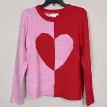 Cupcakes and Cashmere Heart Sweater Red and Pink Color Block Crewneck Sz S