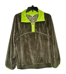 Kori America Women's Top Half Zip Velvet  Pullover Long Sleeve Green‎ Small NWT