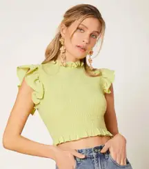 SheIn Lime Green Ruffle Trim Top