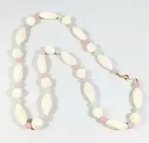 Vintage Ivory Color Twist Bar Bead Pastel Acrylic Long Necklace 28 inches