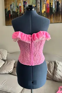 Pink Lace Up Corset With ruffles