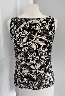 BLACK AND BROWN APOSTROPHE FLORAL TANK TOP‎